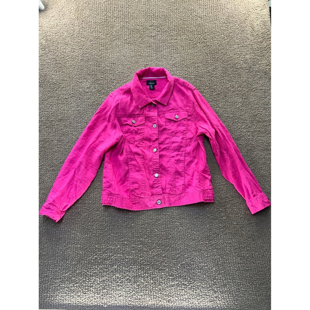 Jones & Co Jones New York Hot Pink 100% Linen Trucker Jacket Womens Large L